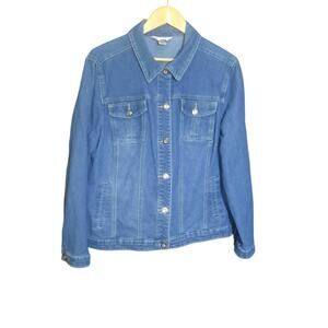 Christopher & Banks Womens Rhinestone Button Front & Pockets Jean Jacket Size XL